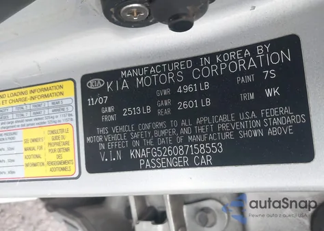 2008 Kia Rondo Lx V6 z USA, uszkodzony, nr VIN KNAFG526087158553